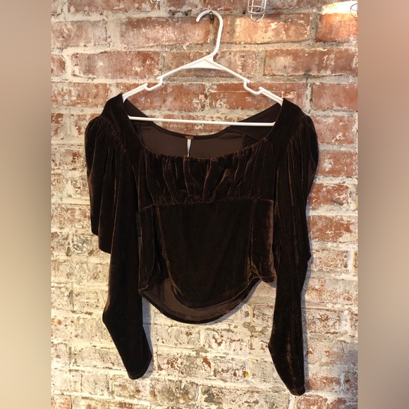 Free People New Brown Velvet Hold Me Top in Medium - Picture 2 of 3